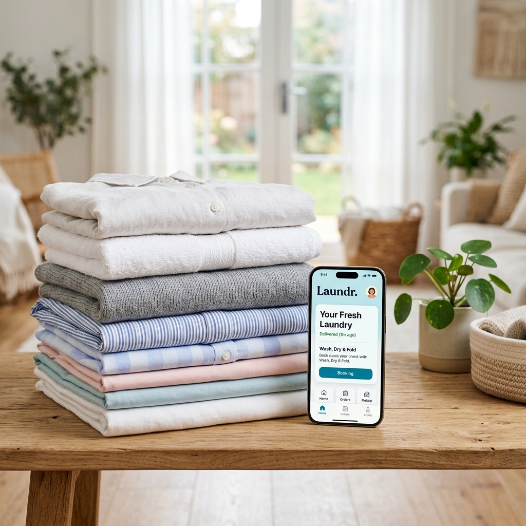 Clean folded clothes and app interface
